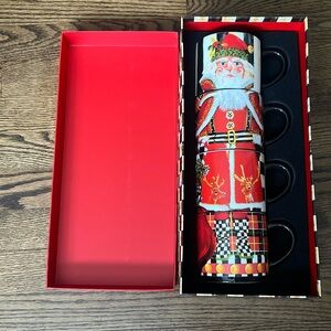 MacKenzie-Childs Red & Black Santa Stackable Mug Set
